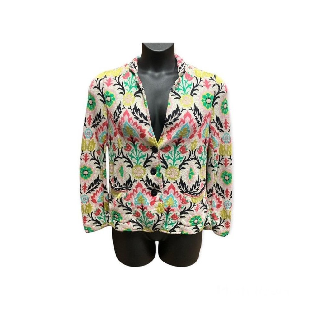 Anthropologie Floral Embroidered Cream Multicolor Blazer